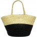 Straw Tote: Woven Wheat Straw Tote - 2 Tones - Black - BG-R11053BK